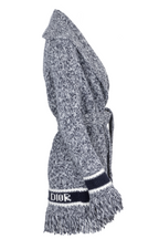 CHRISTIAN DIOR Belted Knit Cardigan Wool Blue Ivory