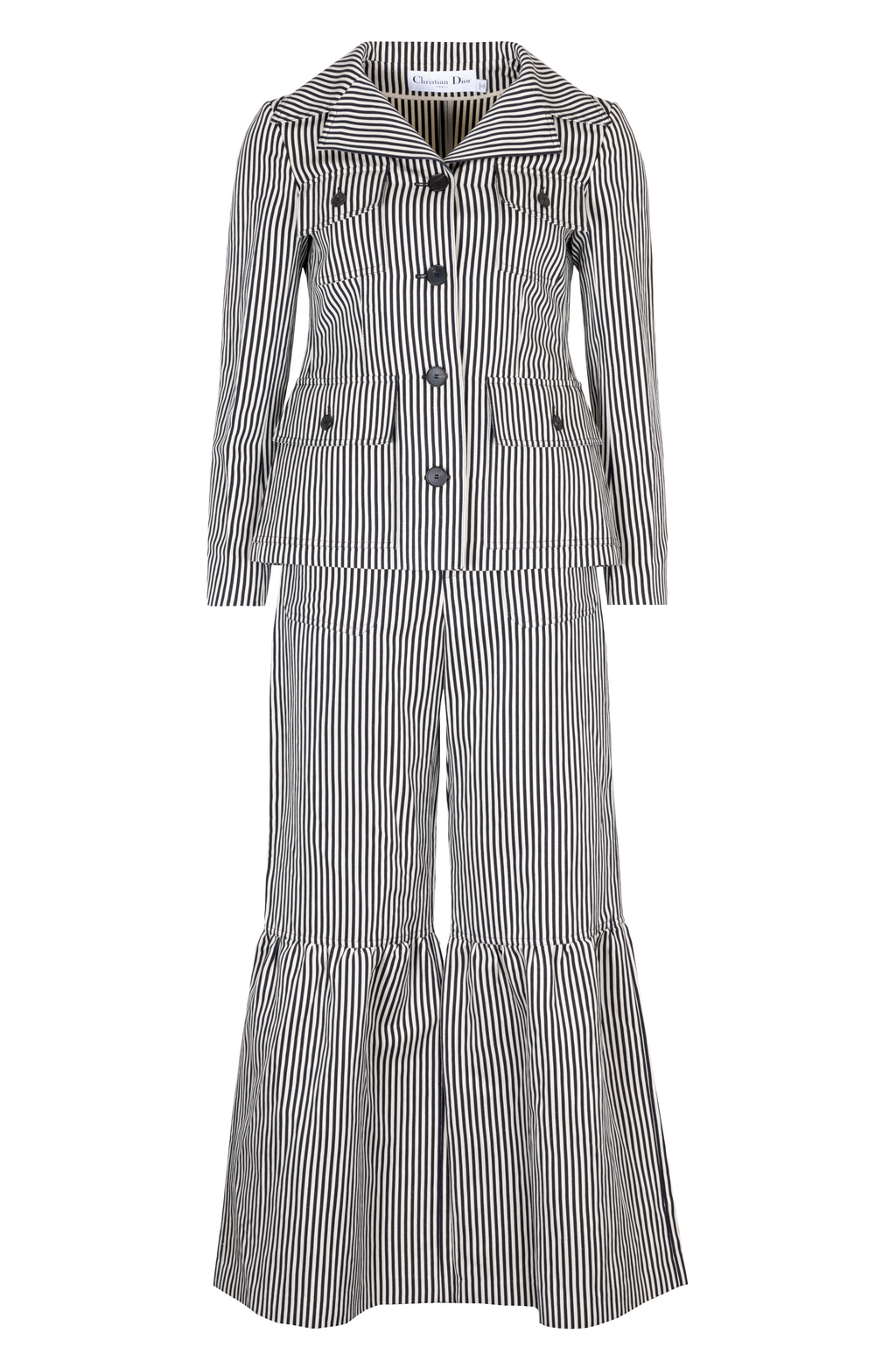 CHRISTIAN DIOR Flared Pants Striped Black White