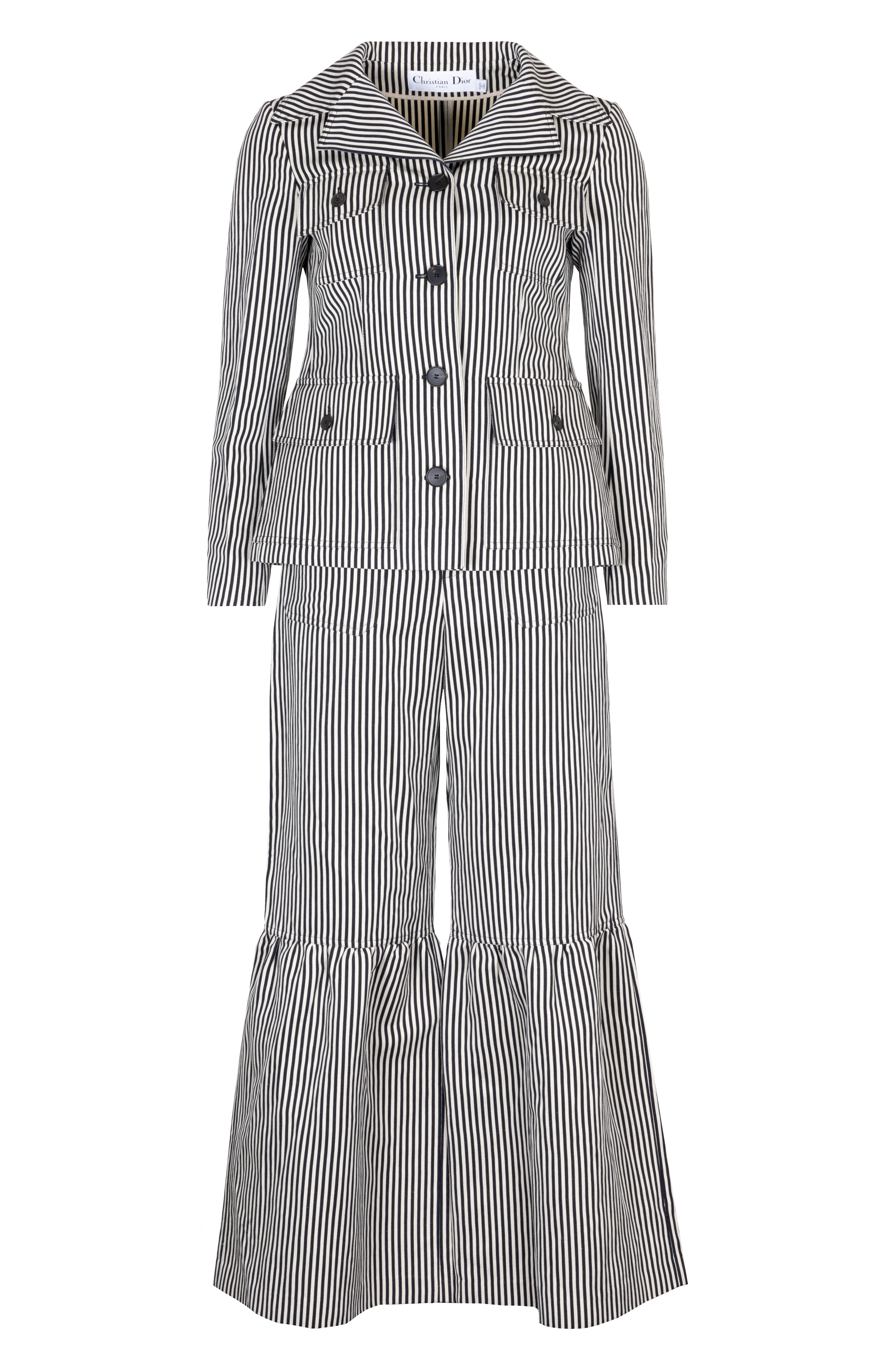 CHRISTIAN DIOR Flared Pants Striped Black White