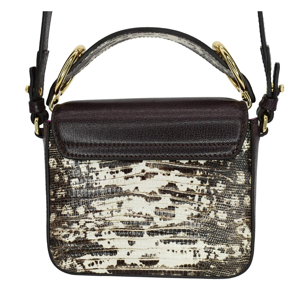 CHLOE Mini C Flap Double Carry Embossed Leather Crossbody Bag Raisin