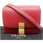 CELINE Small Classic Box Leather Flap Shoulder Bag Red