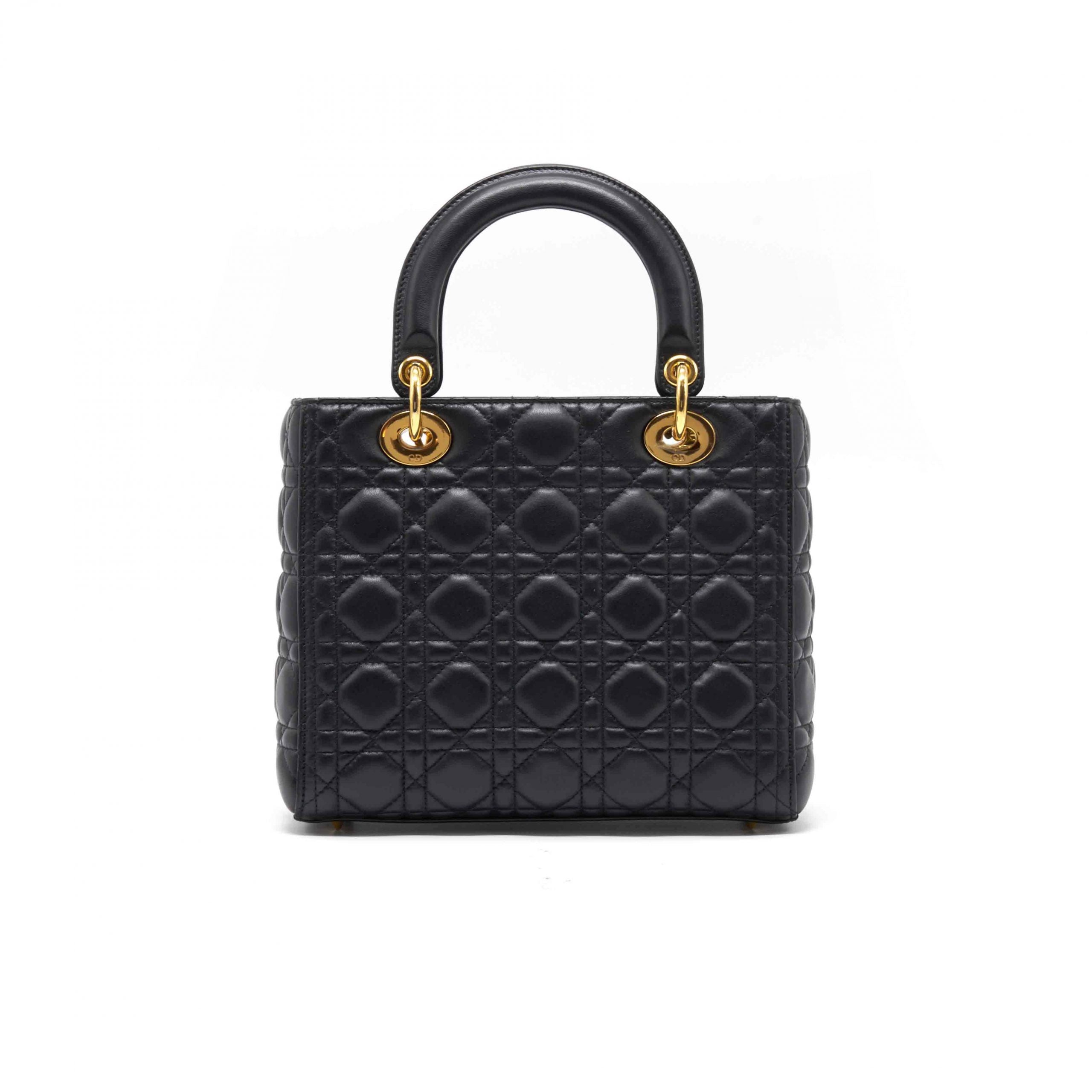 Dior Black Quilted Cannage Leather Medium Lady Dior Tote Bag