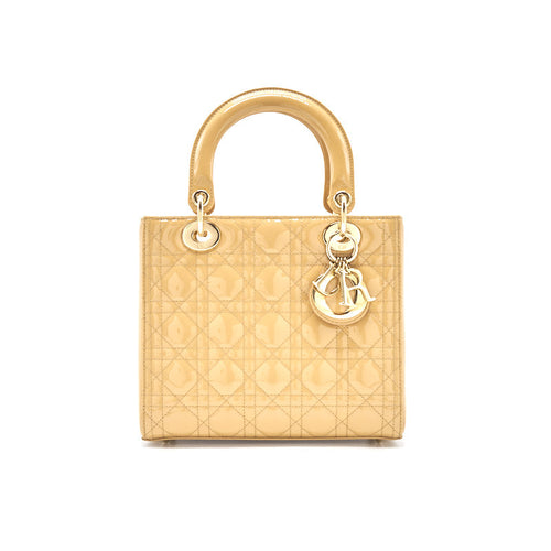 Dior Beige Patent Leather Medium Lady Dior Tote Bag
