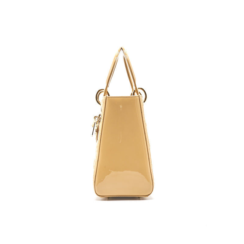 Dior Beige Patent Leather Medium Lady Dior Tote Bag