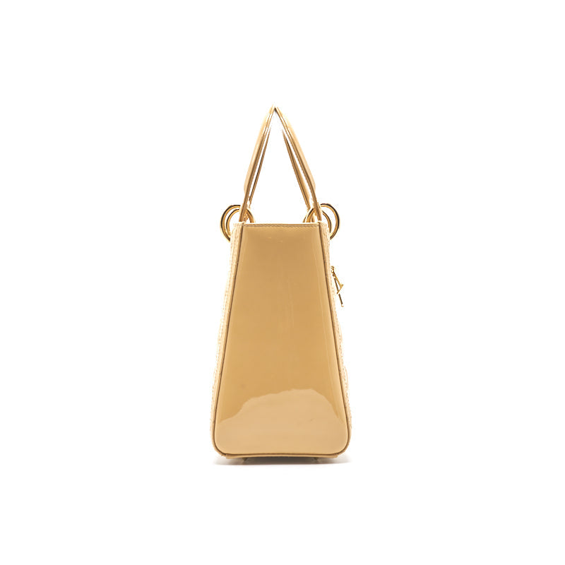 Dior Beige Patent Leather Medium Lady Dior Tote Bag