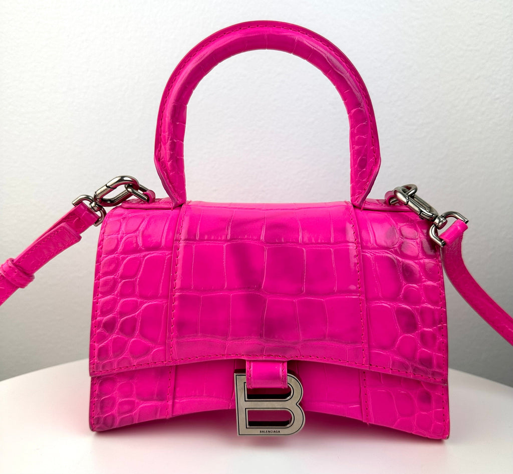 Balenciaga Pink Croc Embossed Hourglass XS Top-handle Bag