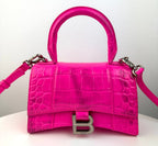 Balenciaga Pink Croc Embossed Hourglass XS Top-handle Bag