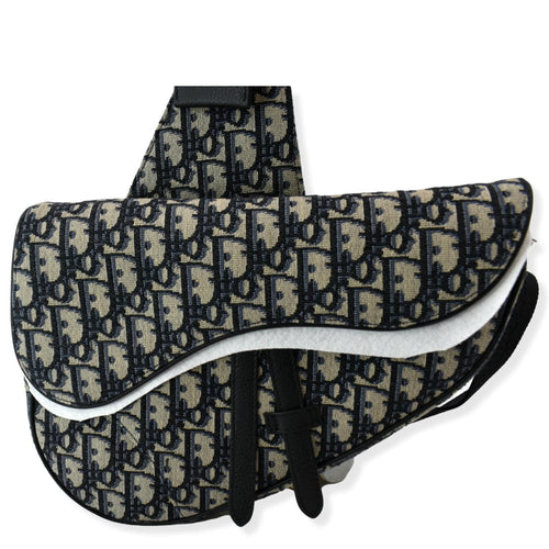 CHRISTIAN DIOR Saddle Oblique Jacquard Crossbody Bag Navy Grey