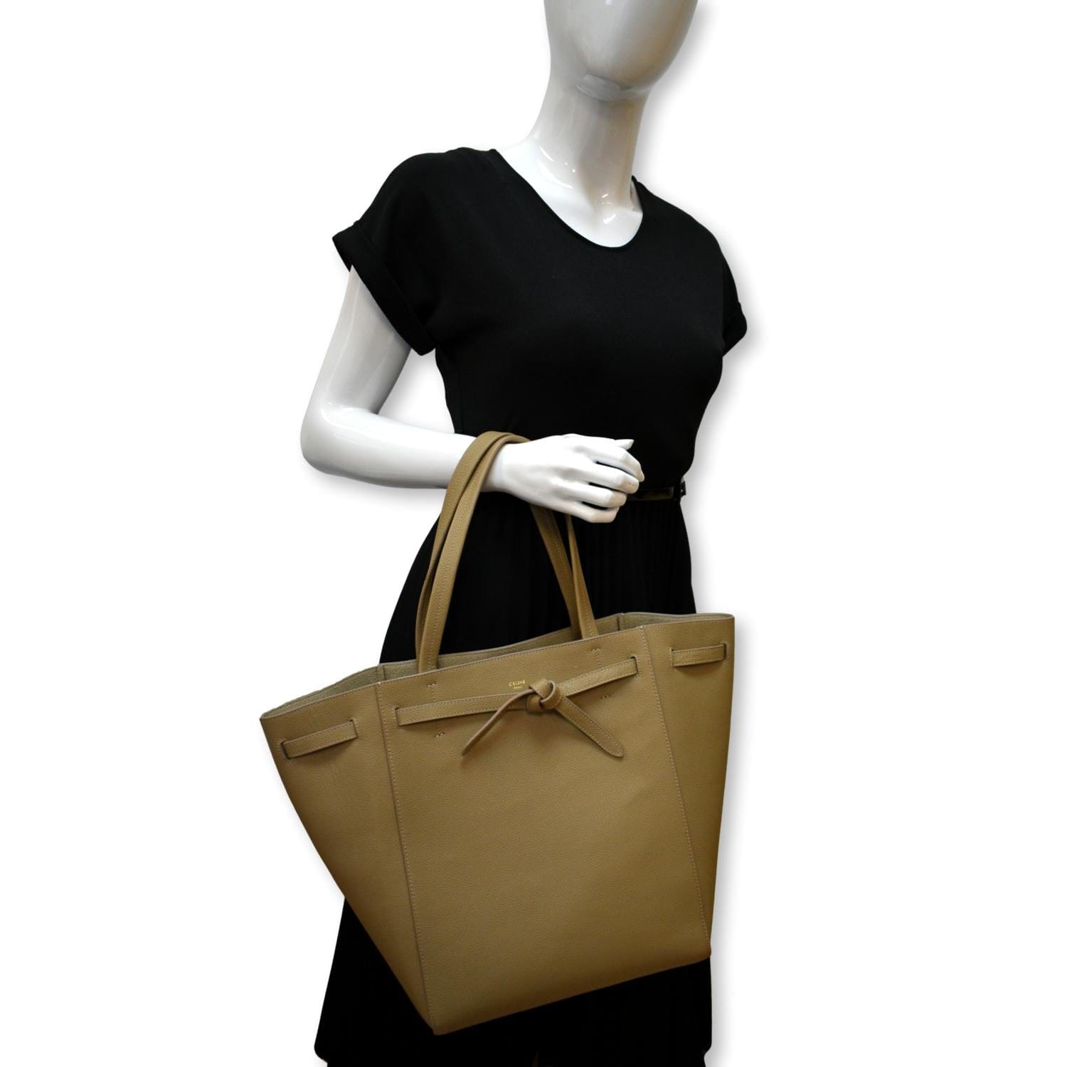 CELINE Cabas Phantom Grained Calfskin Leather Tote Bag Taupe