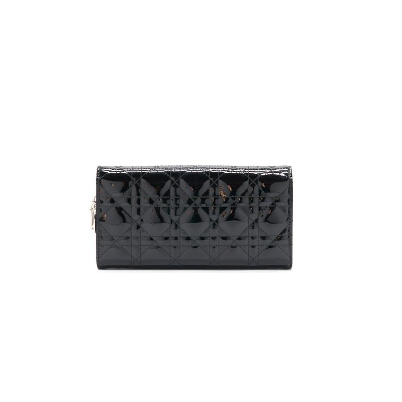 Dior Patent Leather Long Wallet with Chain Black