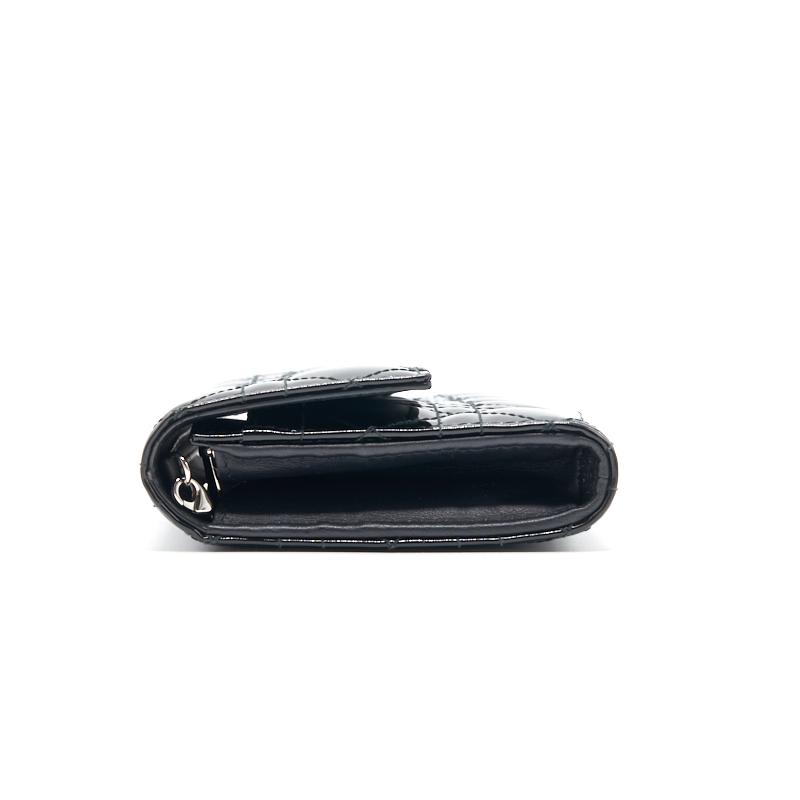 Dior Patent Leather Long Wallet with Chain Black