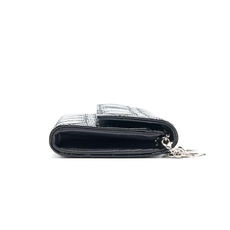 Dior Patent Leather Long Wallet with Chain Black