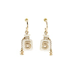 Chanel No.5 Perfume Bottle cc Logo Dropped Crystal Earrings Light Gold Tone