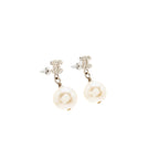 Chanel Pearl Dropped CC logo Earrings Silver Tone