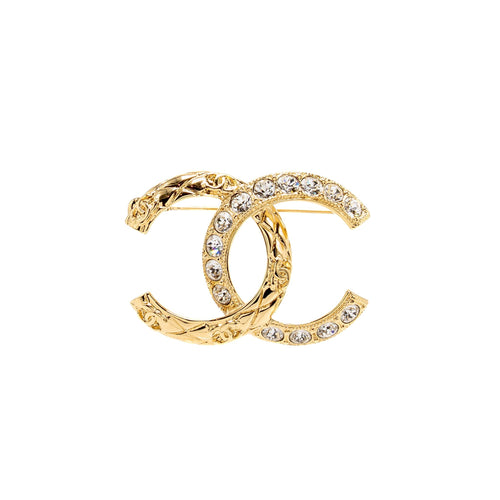 Chanel Crystal CC logo Brooch GHW