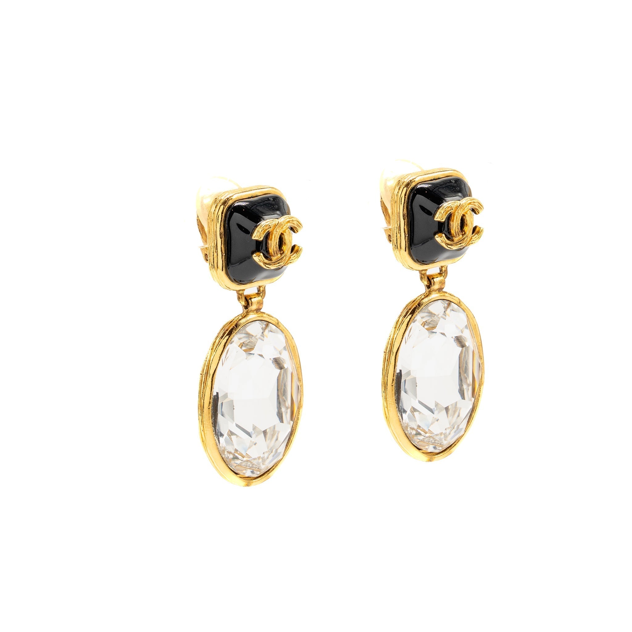 Chanel CC Charm with Crystal Drop Earrings Gold Tone