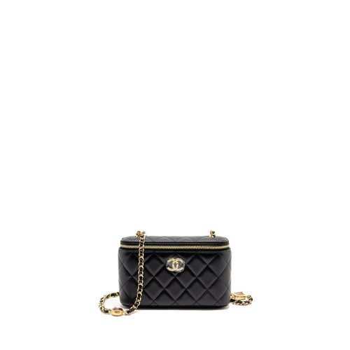 Chanel Small Vanity Clutch with Detail Chain Caviar Black GHW (Microchip)