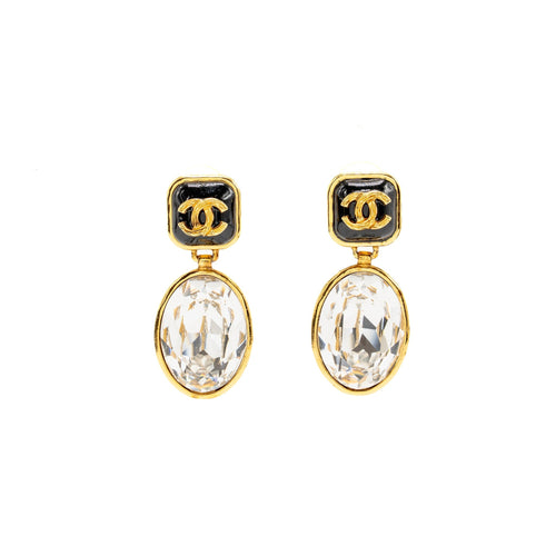 Chanel CC Charm with Crystal Drop Earrings Gold Tone