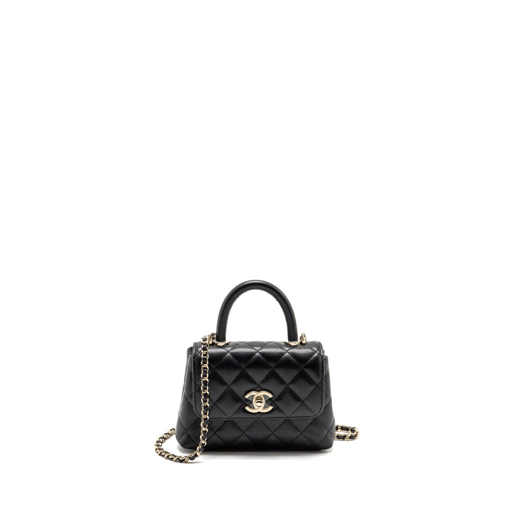 Chanel Coco Handle Mini Clutch with Chain Caviar Black LGHW (Microchip)