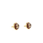 Chanel Round CC Logo Earrings Red Gold Tone