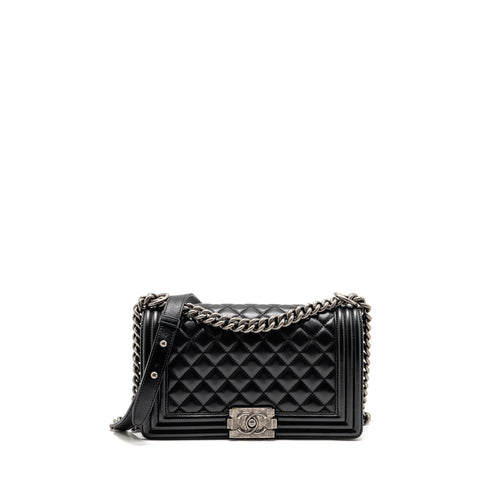 Chanel Medium Boy Bag Lambskin Black Ruthenium SHW