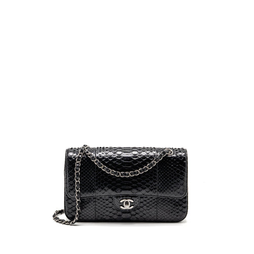 Chanel Medium Classic Double Flap Bag Python Black SHW