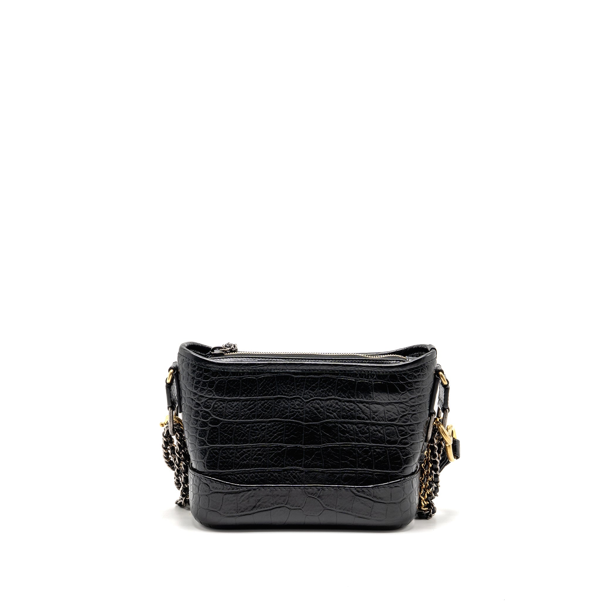 Chanel Small Gabrielle Hobo Bag with Top Handle Croc-Embossed Calfskin Black Multicoloured Hardware