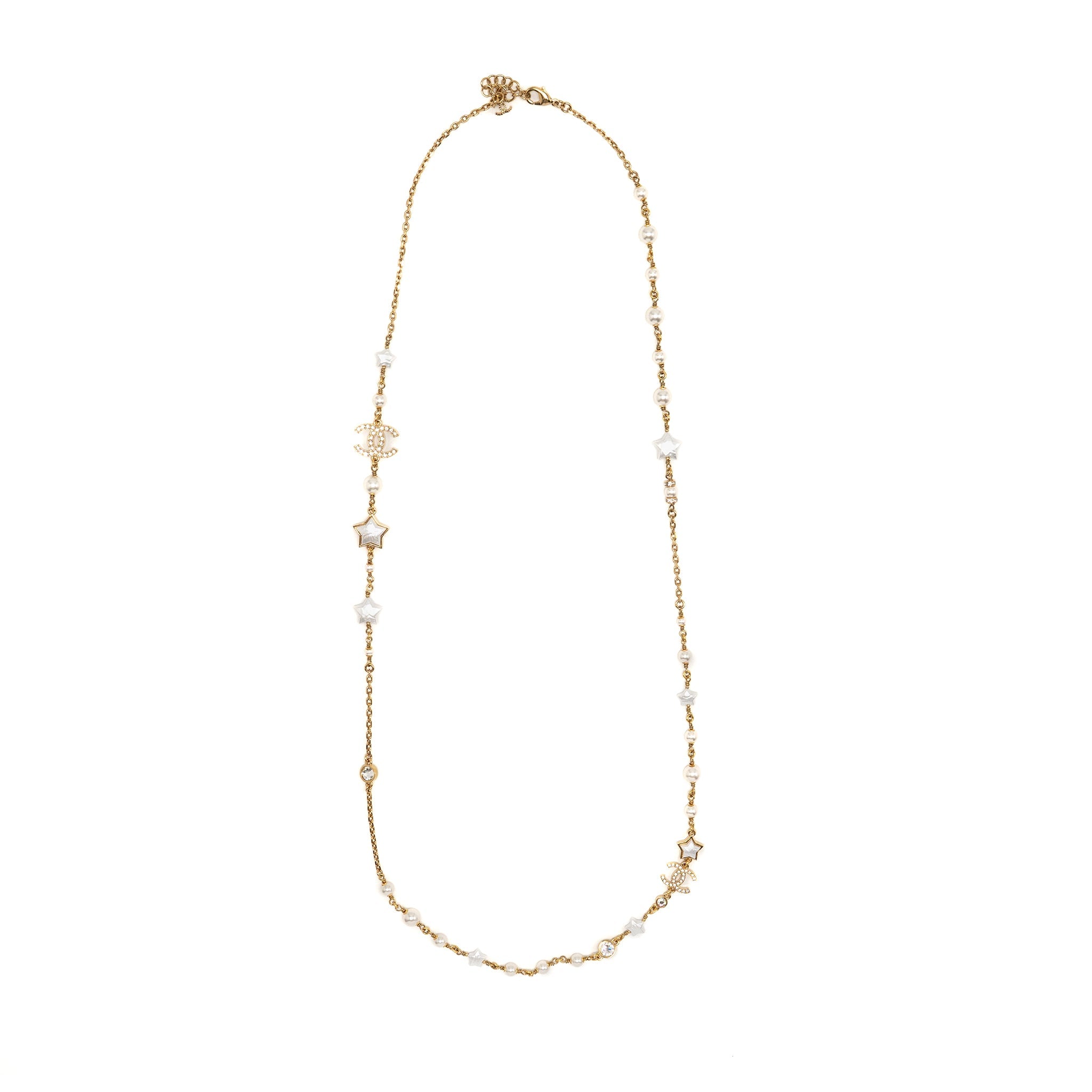 Chanel CC Star Long Necklace Pearl/Crystal Gold Tone