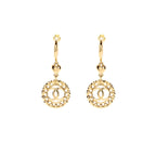 Chanel Heart Circle CC Drop Earrings Light Gold Tone