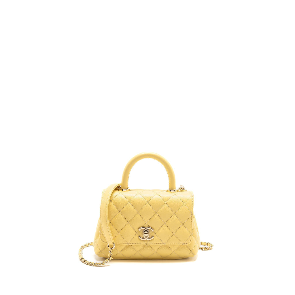 Chanel Mini Coco Handle Caviar Yellow LGHW (Microchip)
