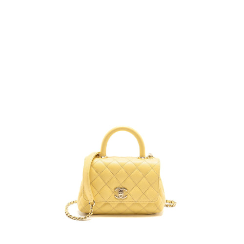 Chanel Mini Coco Handle Caviar Yellow LGHW (Microchip)