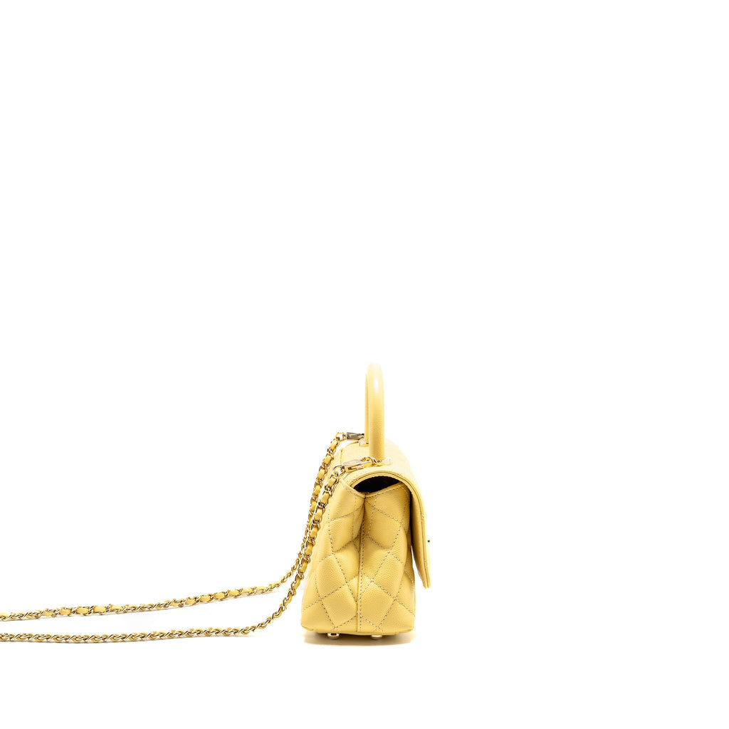 Chanel Mini Coco Handle Caviar Yellow LGHW (Microchip)
