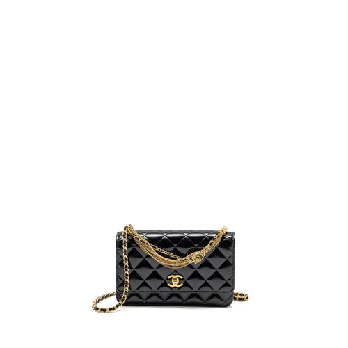 Chanel 24A Detailed Chain Wallet on Chain Shiny Calfskin Black GHW (Microchip）