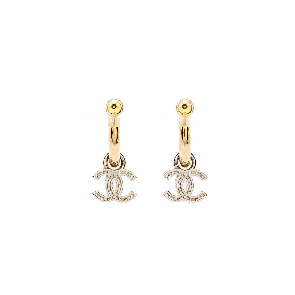 Chanel CC Drop Earrings Crystal Light Gold/Silver Tone