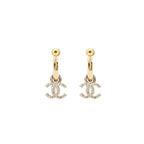 Chanel CC Drop Earrings Crystal Light Gold/Silver Tone