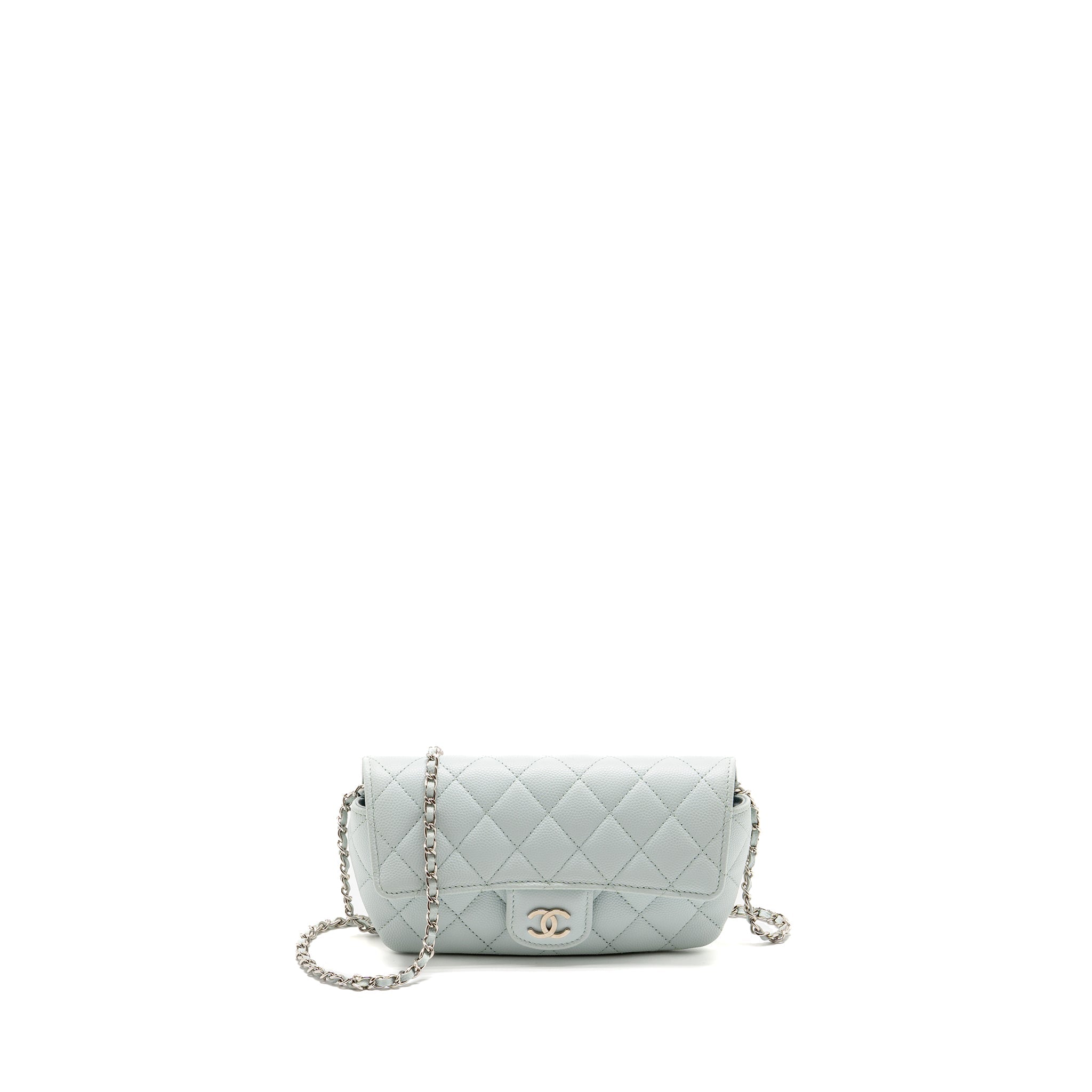 Chanel Sunglasses Case Clutch with Chain Caviar Light Blue SHW