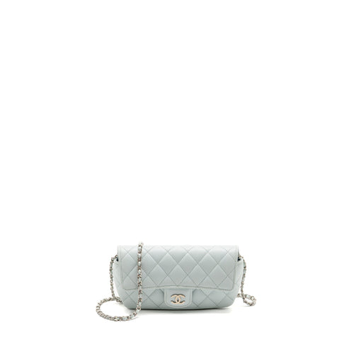 Chanel Sunglasses Case Clutch with Chain Caviar Light Blue SHW