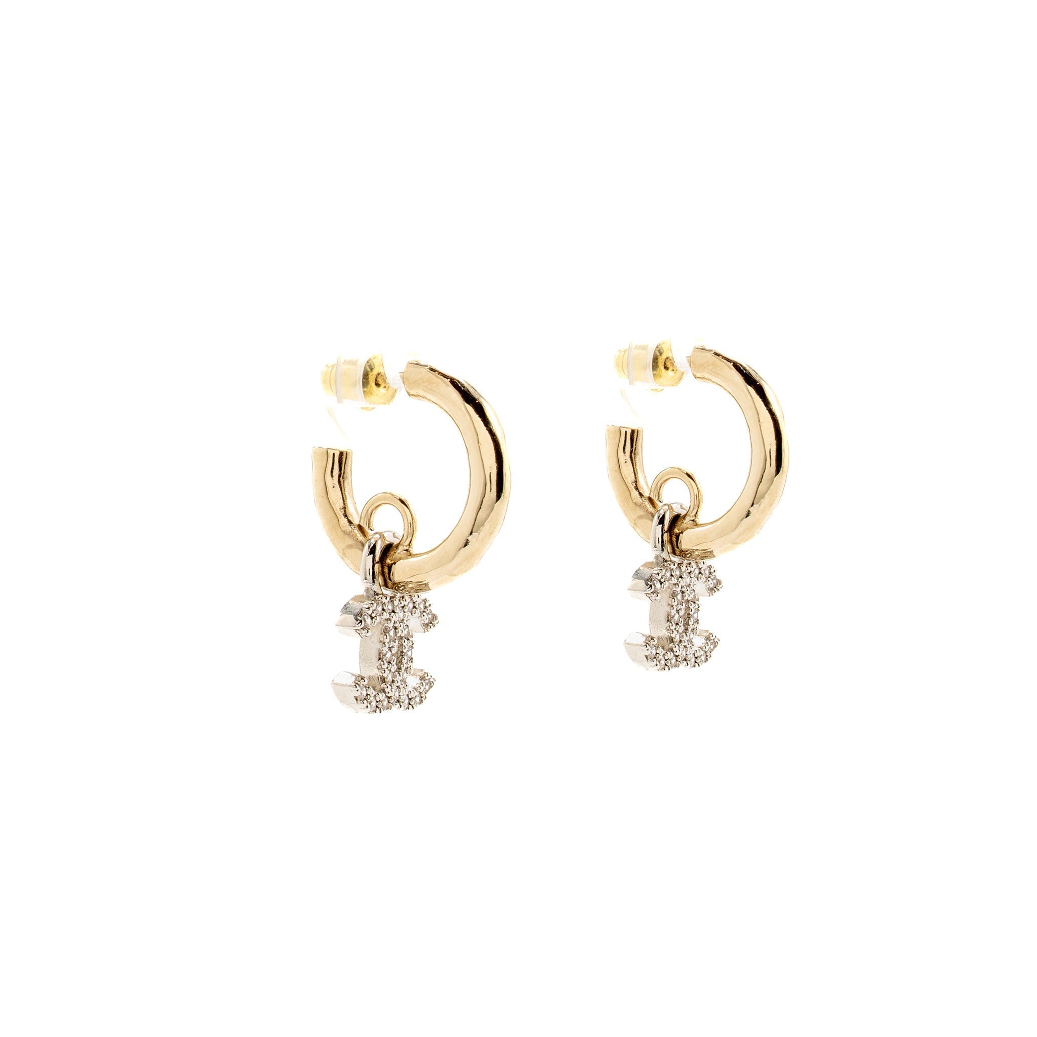 Chanel CC Drop Earrings Crystal Light Gold/Silver Tone