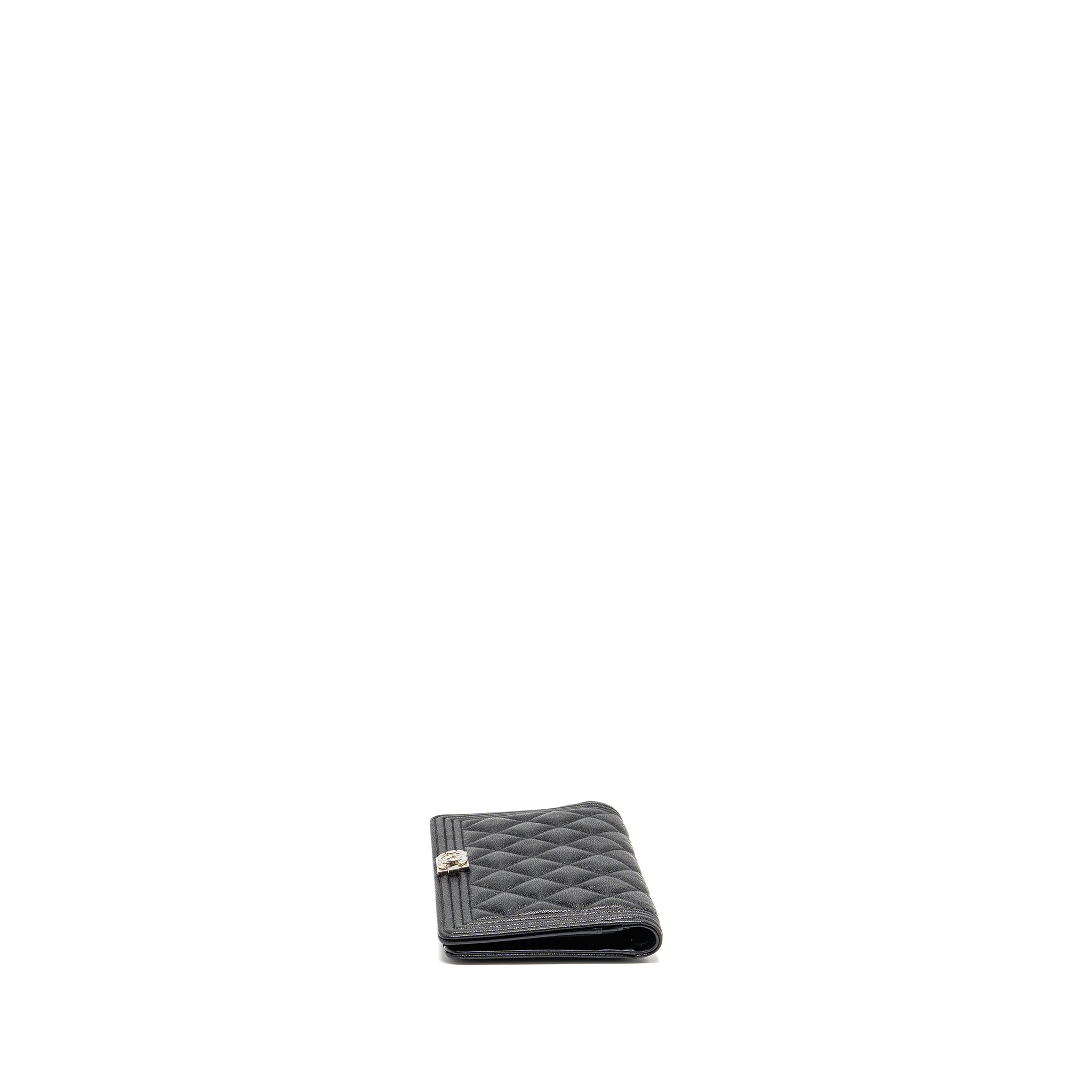 Chanel Boy Long Wallet Shiny Grained Calfskin Black SHW
