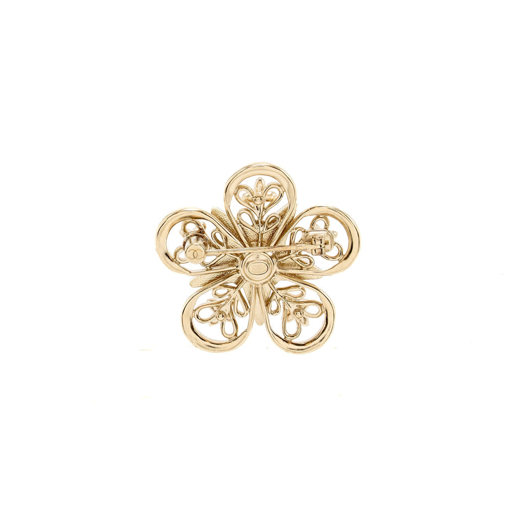 Chanel CC Flower Star Brooch Pearl/Crystal Light Gold Tone