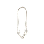 Chanel Crystal Heart Shape/Pearl Long Necklace Silver Tone