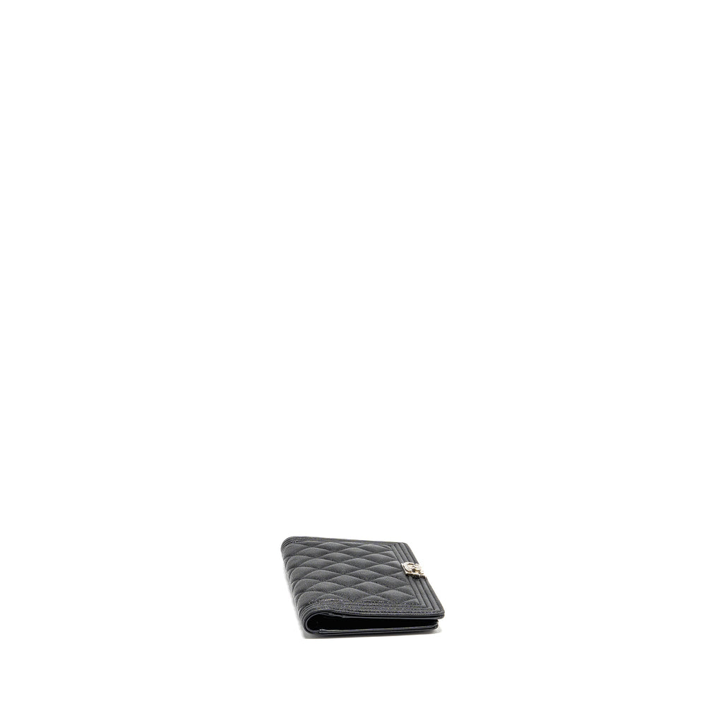 Chanel Boy Long Wallet Shiny Grained Calfskin Black SHW