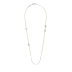 Chanel Crystal Heart Shape/Pearl Long Necklace Silver Tone