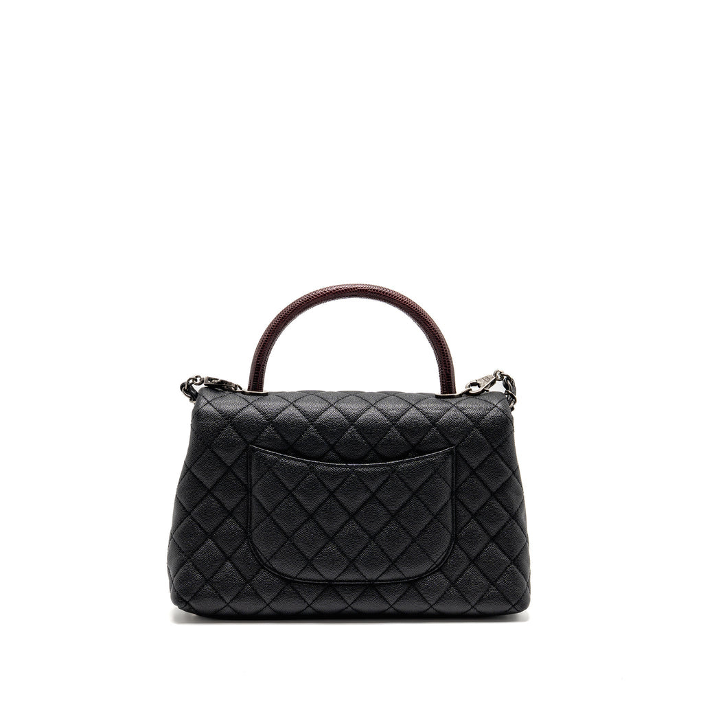 Chanel Medium Coco Handle Flap Bag Lizard Embossed Handle Caviar Black Ruthenium Hardware