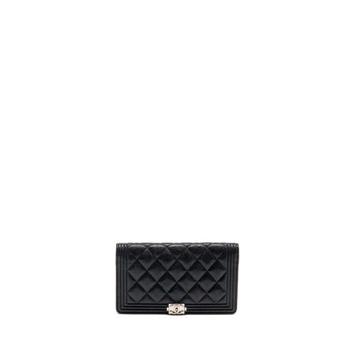 Chanel Boy Long Wallet Shiny Grained Calfskin Black SHW