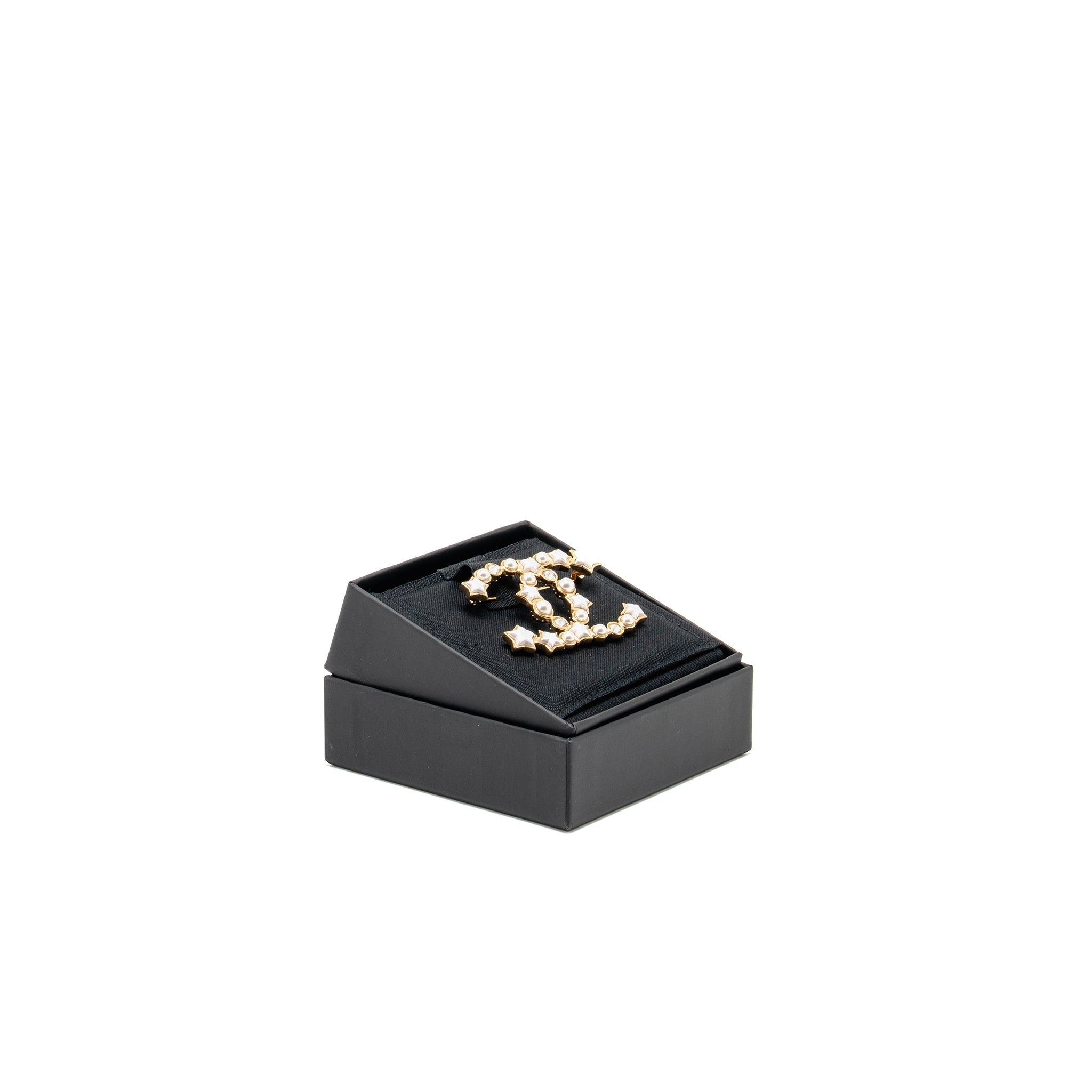 Chanel CC Star Brooch Crystal/Pearl Gold Tone