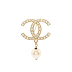Chanel CC Brooch Pearl Drop Light Gold Tone
