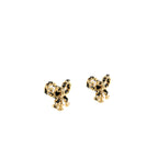 Chanel Leather Weave Bow Earrings Black Gold Tone