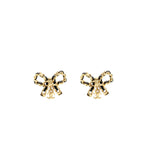 Chanel Leather Weave Bow Earrings Black Gold Tone