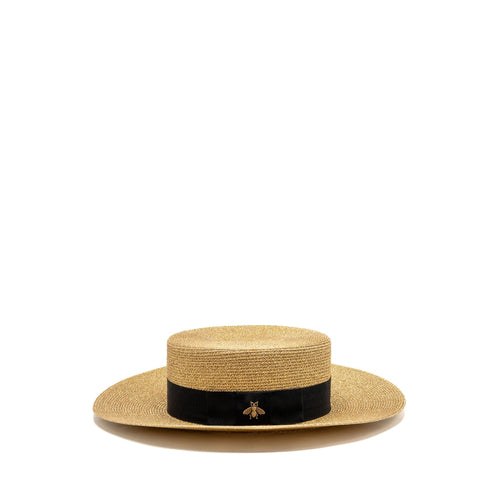 Gucci Size S 56cm Bow and Metal Bee Detailed Lame Papier Hat Straw Effect Fabric Gold/Black